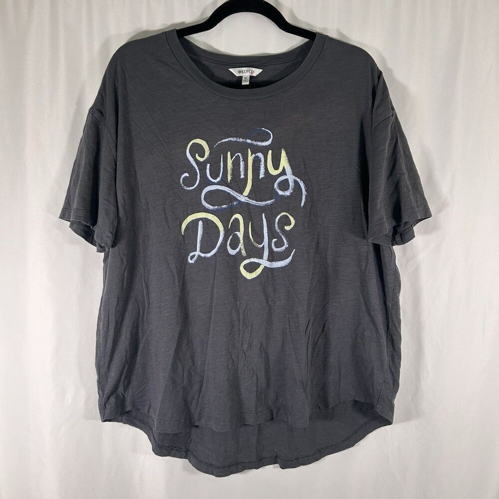 Wildfox T Shirt Women's XL Grey Sunday Short Sleeve Crew Neck 100% Cotton